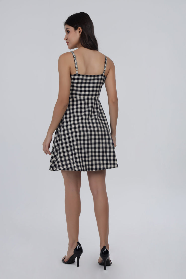 Black & White Gingham Check Fit & Flare Dress