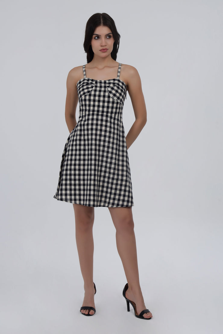 Black & White Gingham Check Fit & Flare Dress