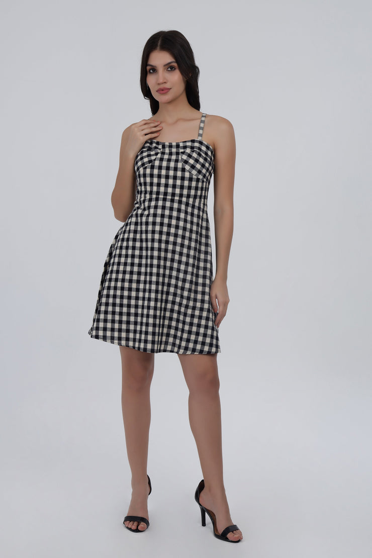 Black & White Gingham Check Fit & Flare Dress