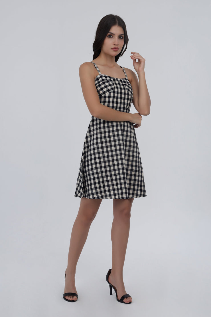 Black & White Gingham Check Fit & Flare Dress