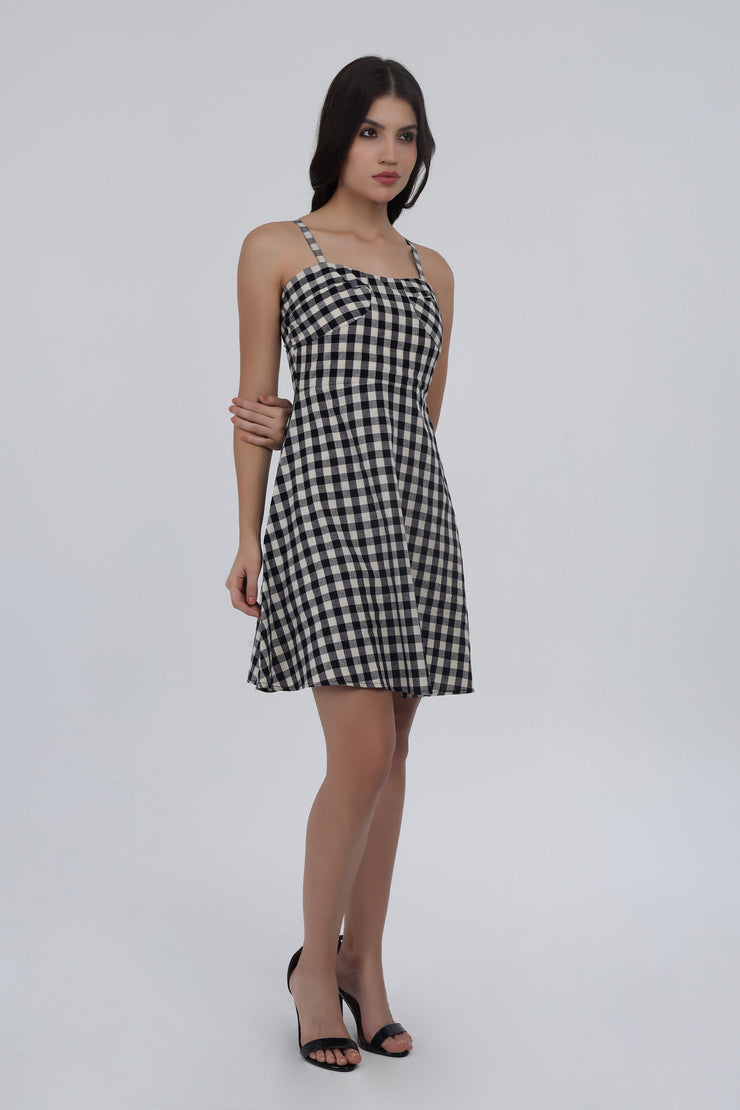 Black & White Gingham Check Fit & Flare Dress