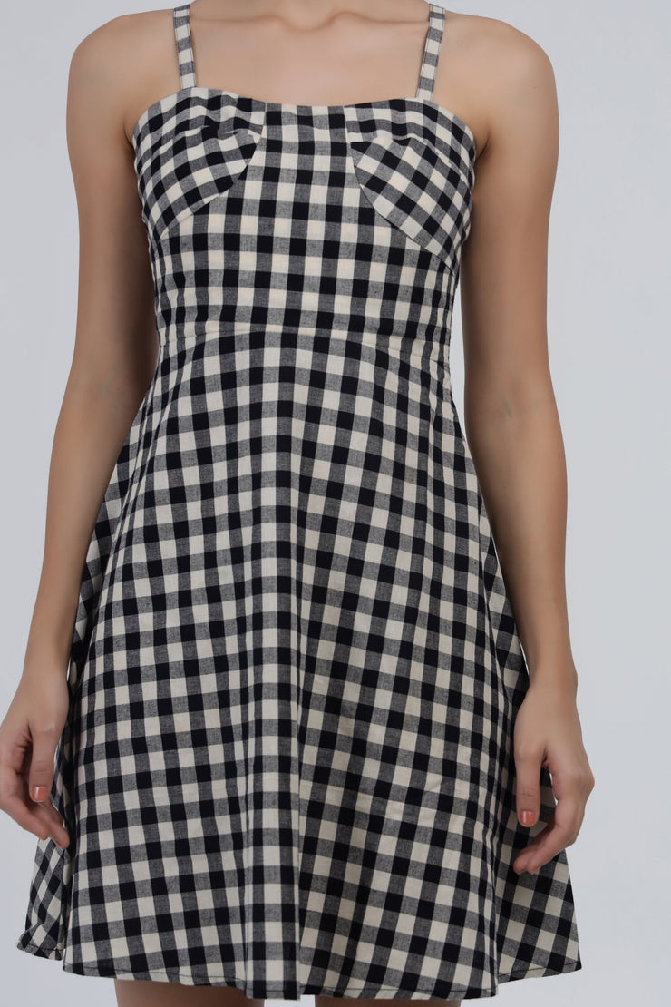 Black & White Gingham Check Fit & Flare Dress