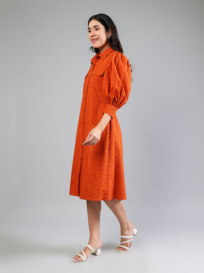 Brick Red Cotton Schiffli Dress