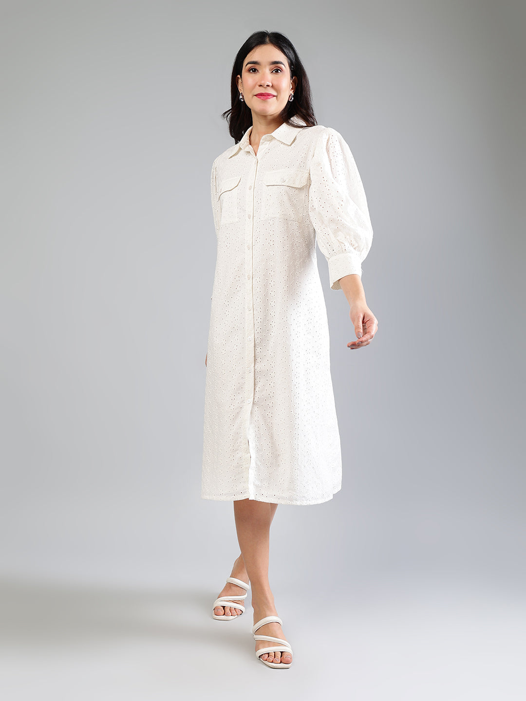 White Cotton Schiffli Dress