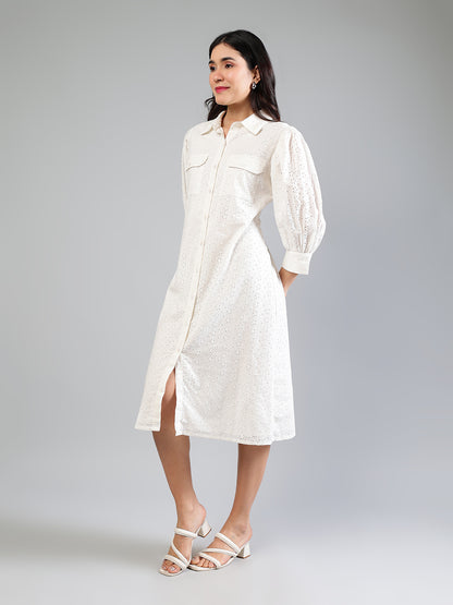 White Cotton Schiffli Dress