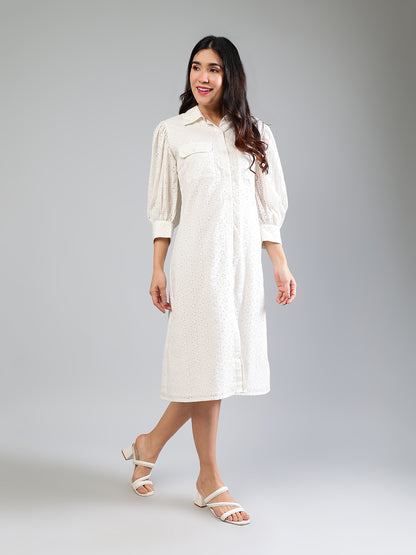 White Cotton Schiffli Dress