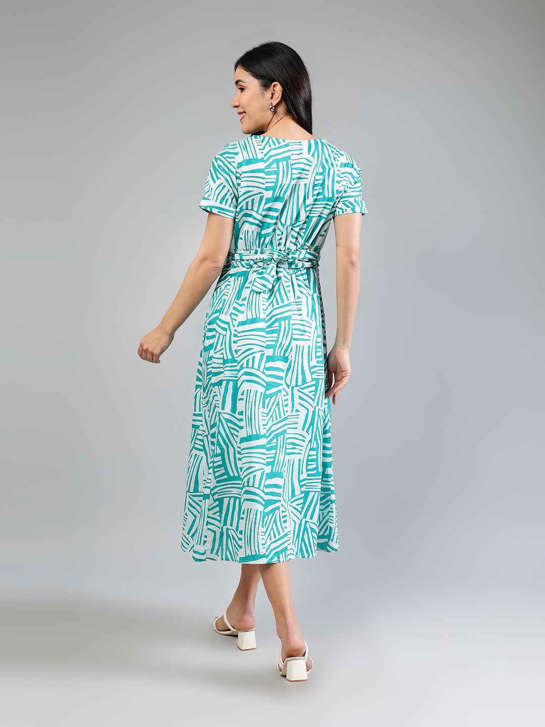 Teal Cotton Printed Dress