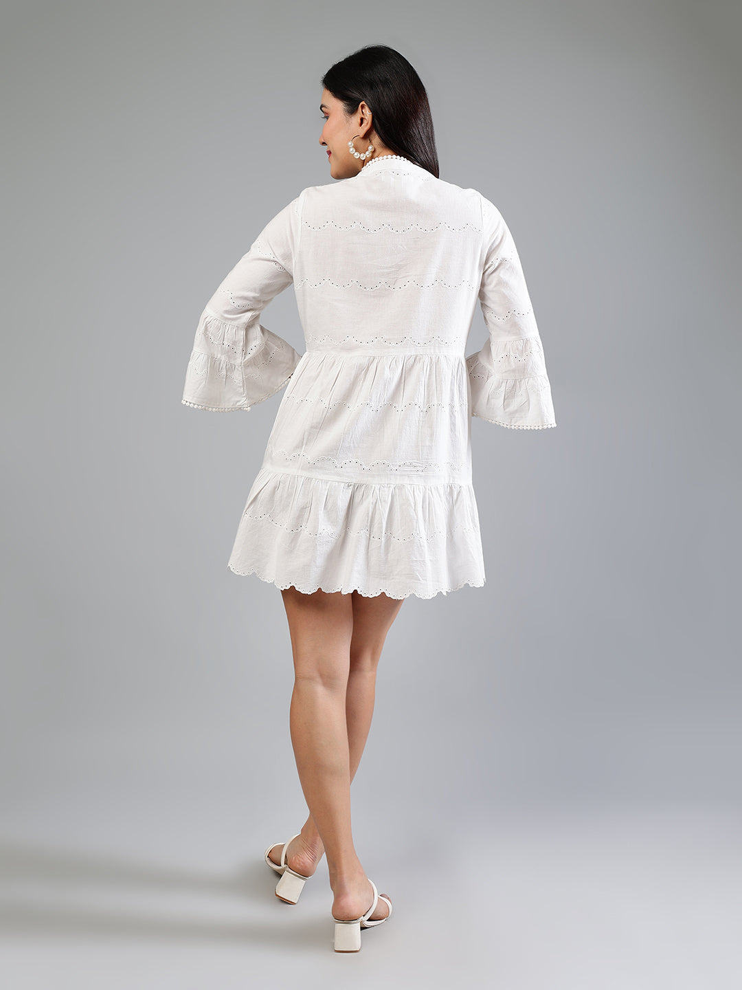 White Schiffli Dress In Cotton