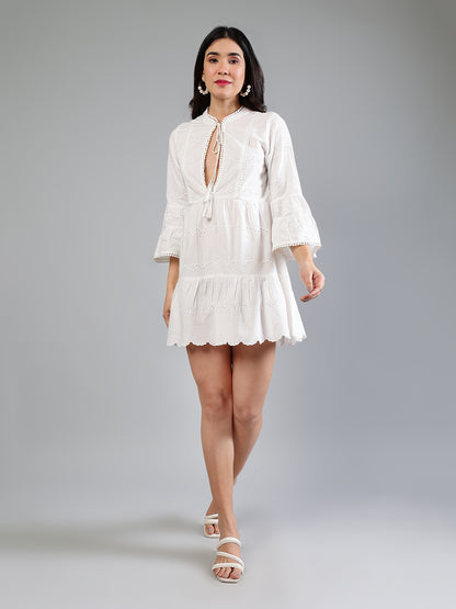 White Schiffli Dress In Cotton