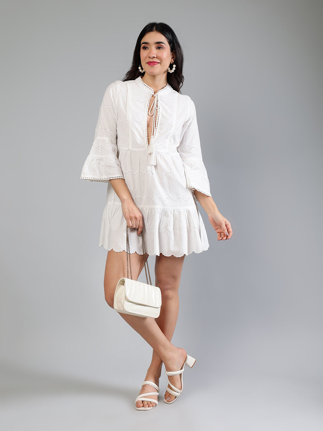 White Schiffli Dress In Cotton