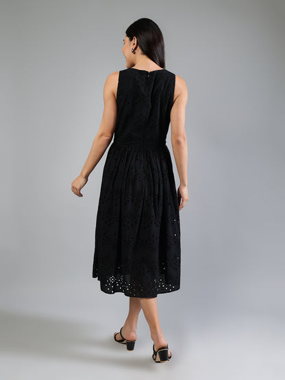 Black Schiffli Dress In Cotton