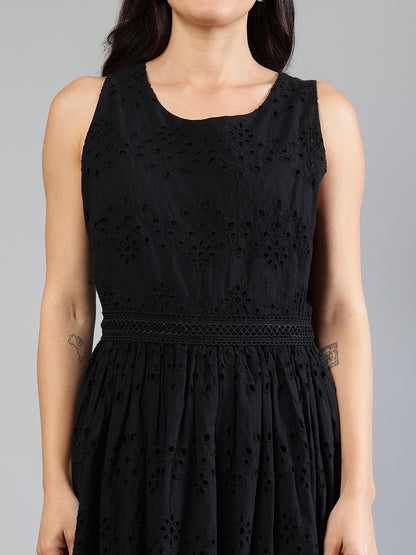 Black Schiffli Dress In Cotton