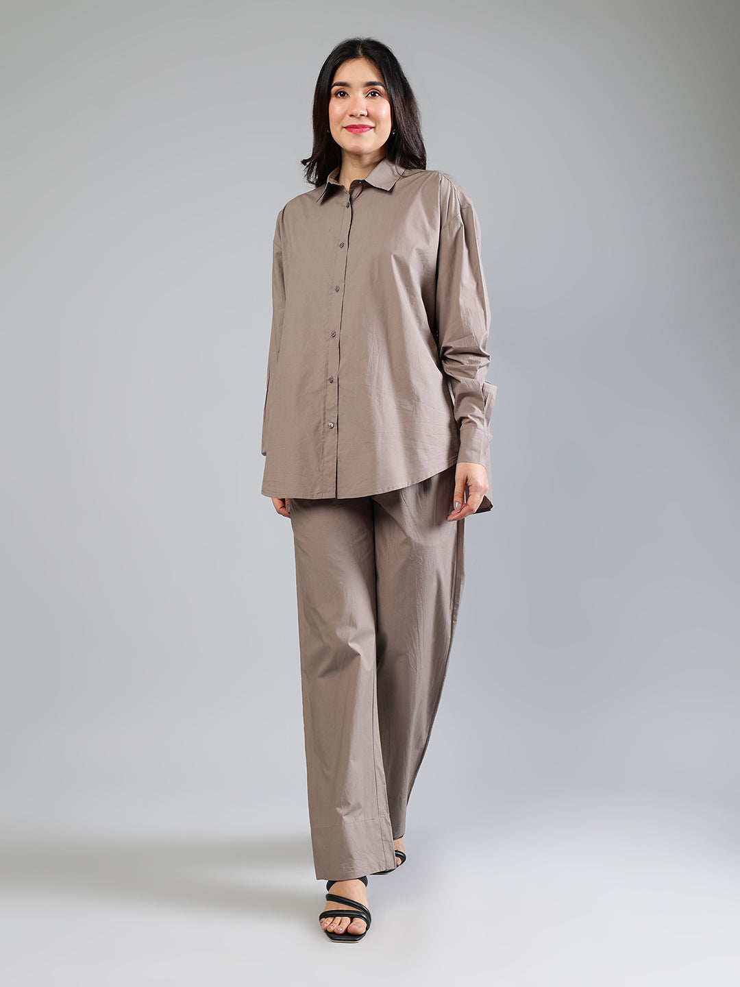 Grey Cotton Poplin Comfort Fit Co-ord Set