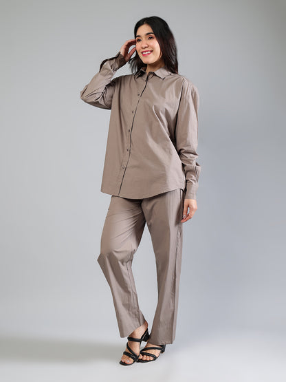 Grey Cotton Poplin Comfort Fit Co-ord Set