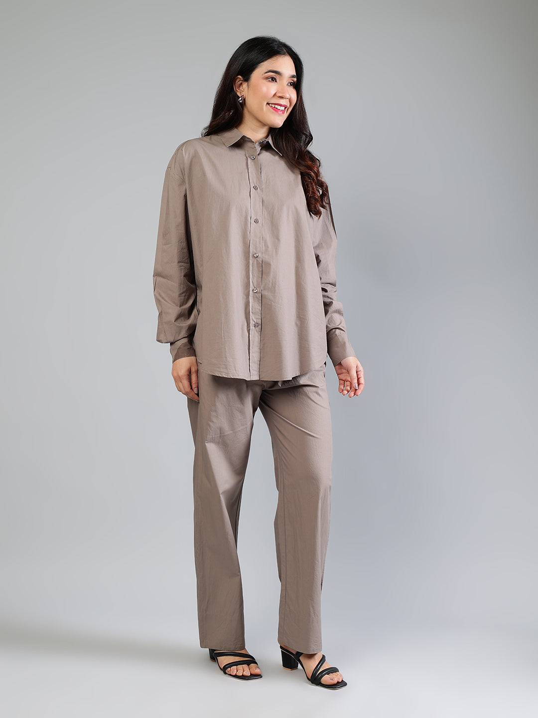 Grey Cotton Poplin Comfort Fit Co-ord Set