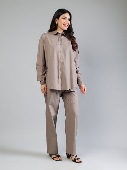 Grey Cotton Poplin Comfort Fit Co-ord Set