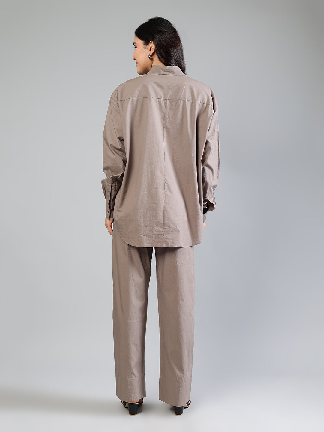 Grey Cotton Poplin Comfort Fit Co-ord Set