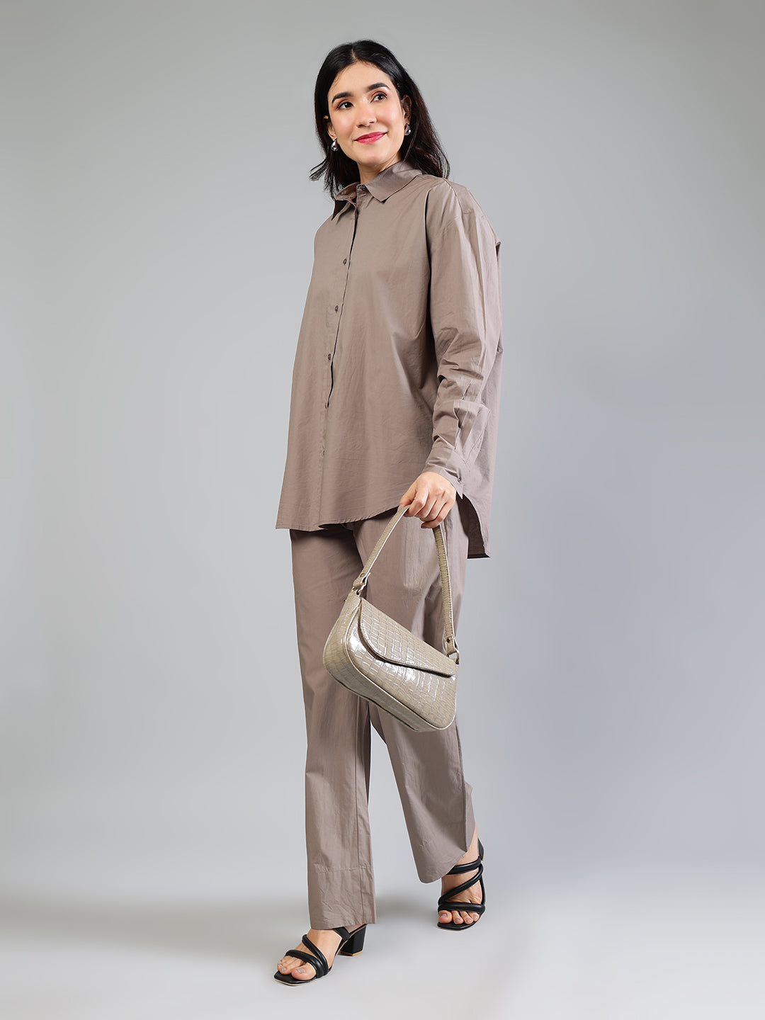 Grey Cotton Poplin Comfort Fit Co-ord Set