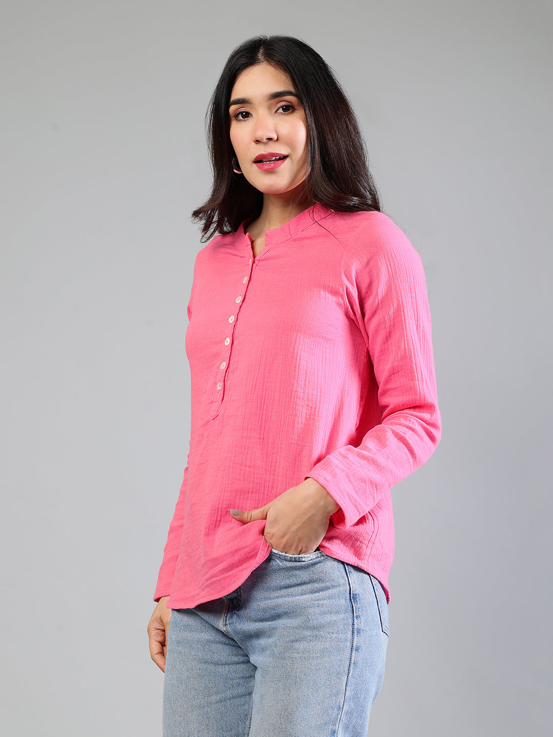 Pink Cotton Top With Button Detailing