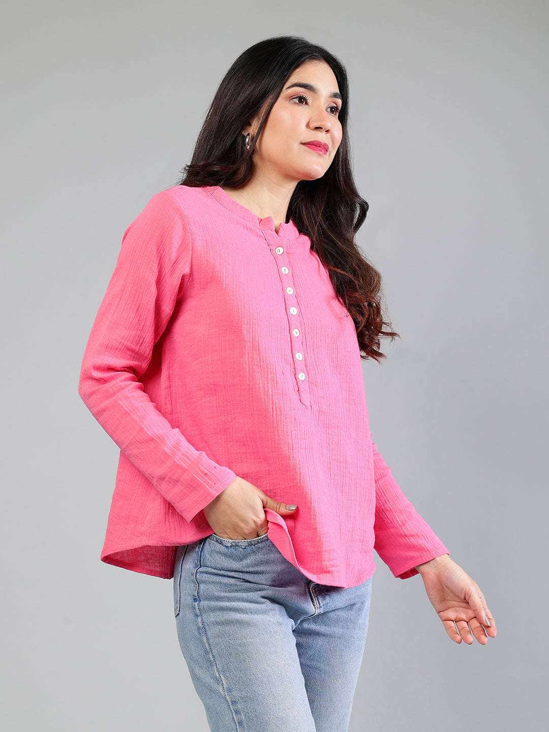 Pink Cotton Top With Button Detailing