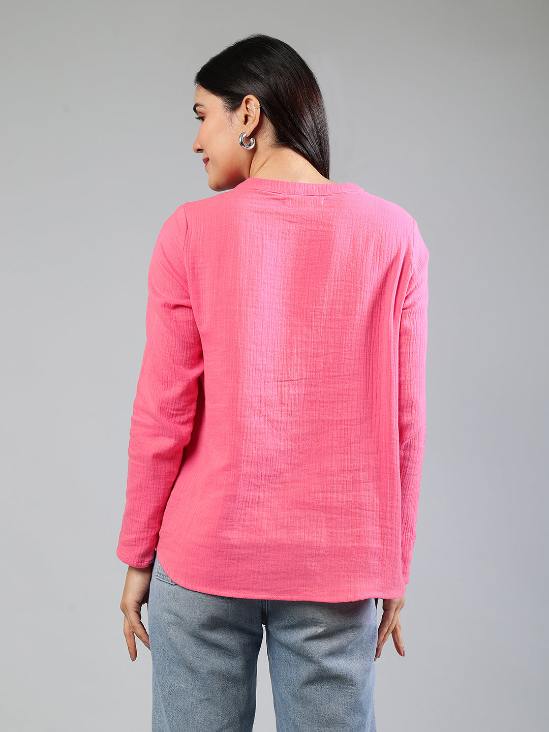 Pink Cotton Top With Button Detailing