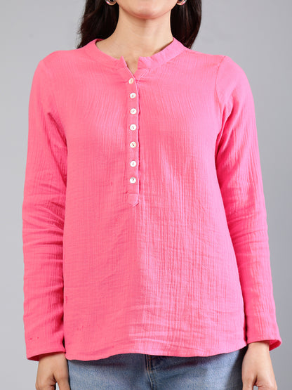 Pink Cotton Top With Button Detailing