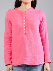 Pink Cotton Top With Button Detailing