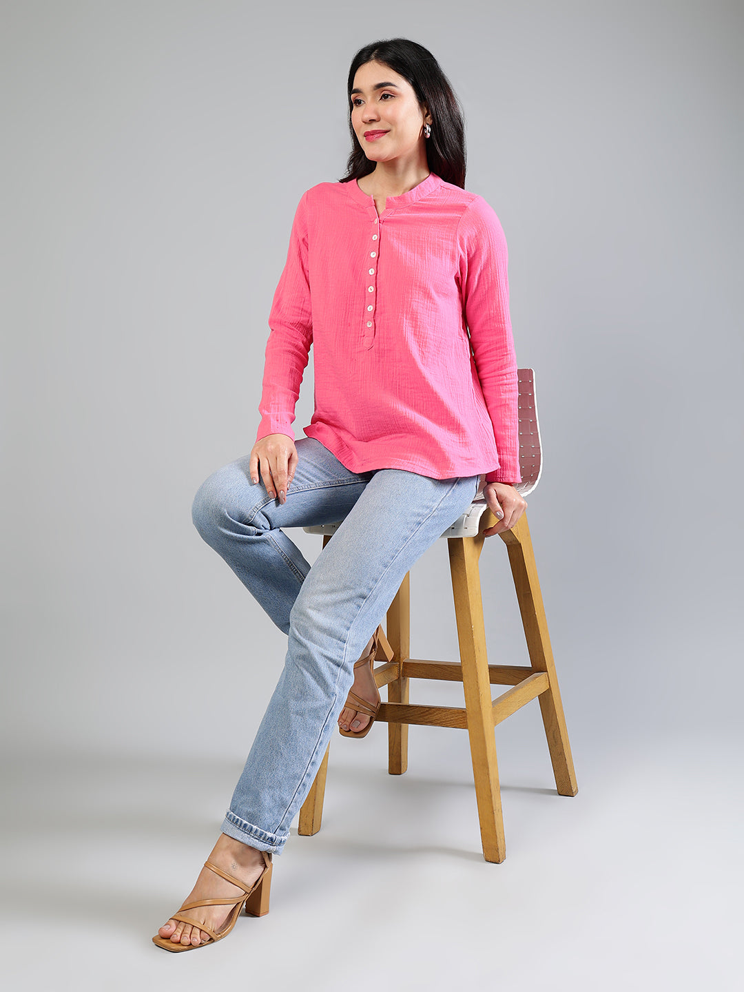 Pink Cotton Top With Button Detailing