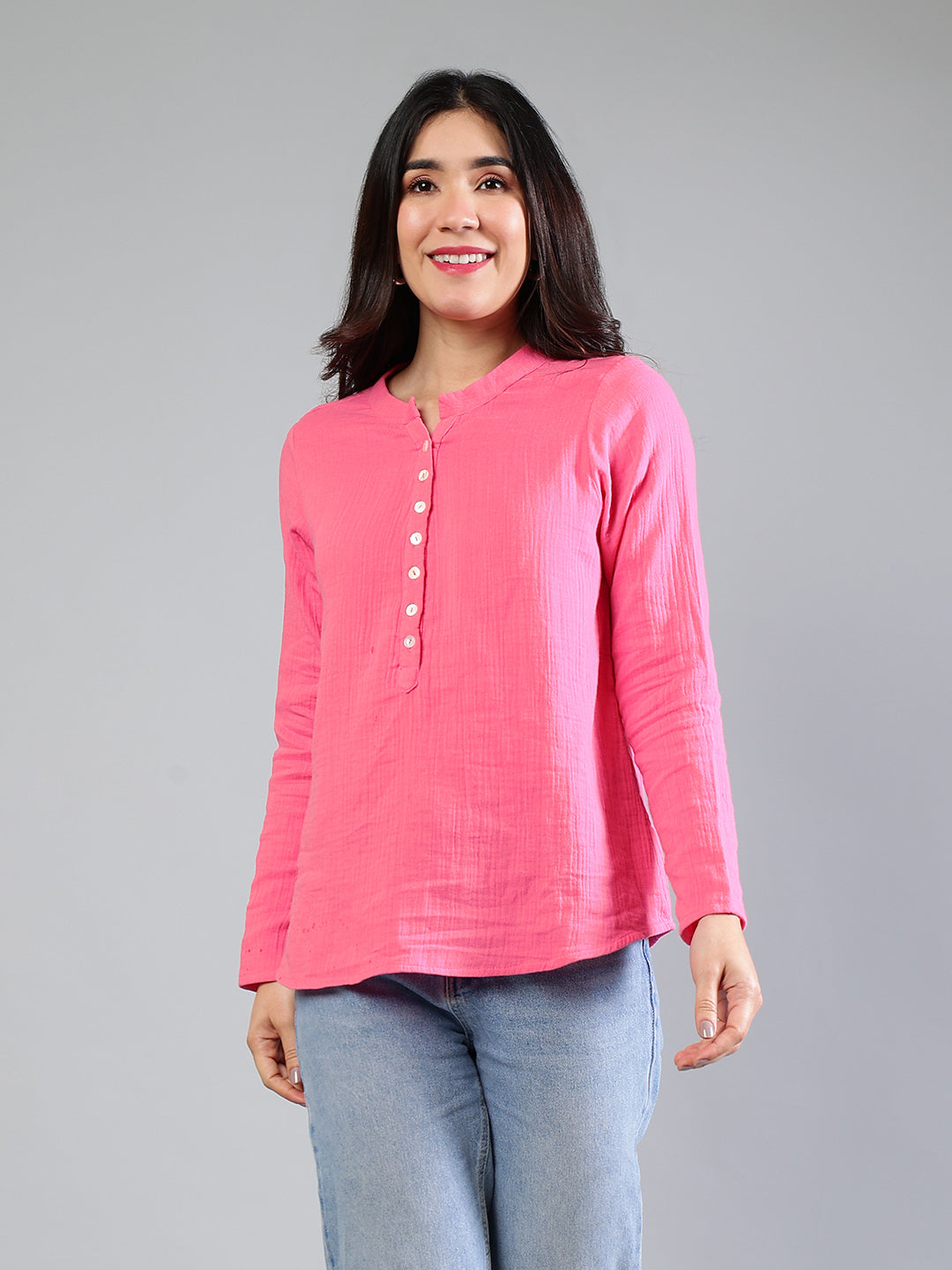 Pink Cotton Top With Button Detailing