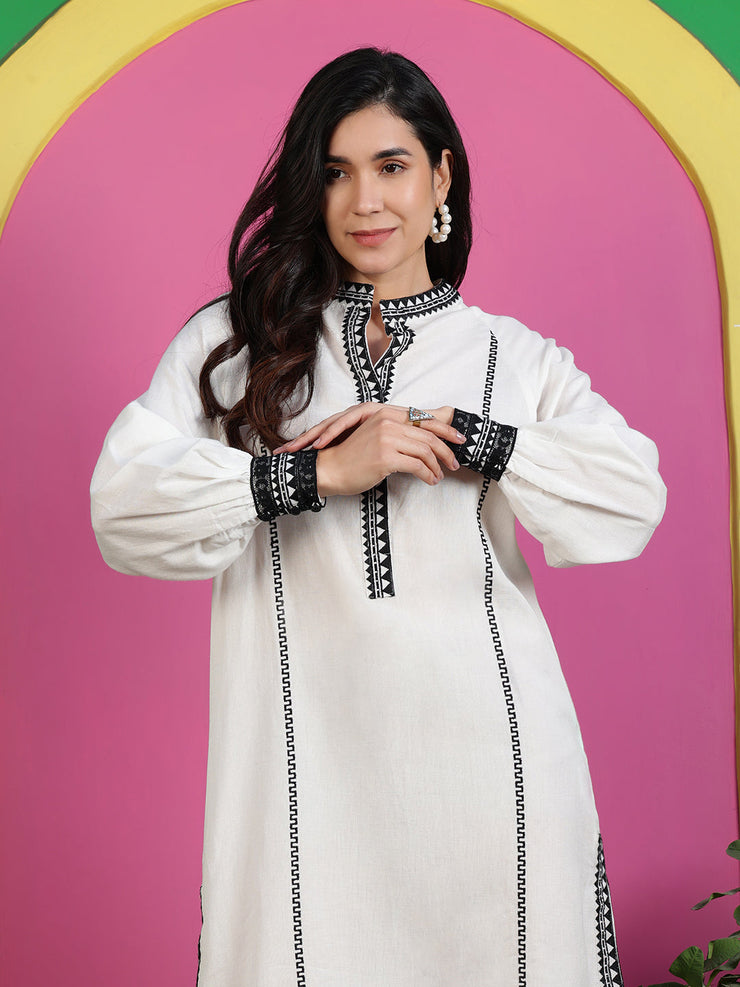 White Embroideied Full Sleeve Tunic
