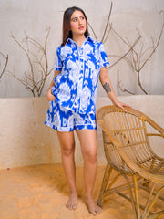 Blue & White Ikat Printed Cotton Co-ord Set