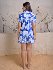 Blue & White Ikat Printed Cotton Co-ord Set