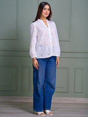 White Eyelet Embroidered Cotton Top