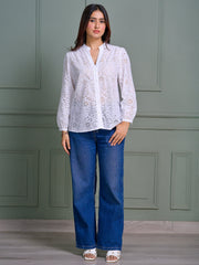 White Eyelet Embroidered Cotton Top