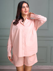 Blush Pink Cotton Shirt with Shorts Co-ord Set