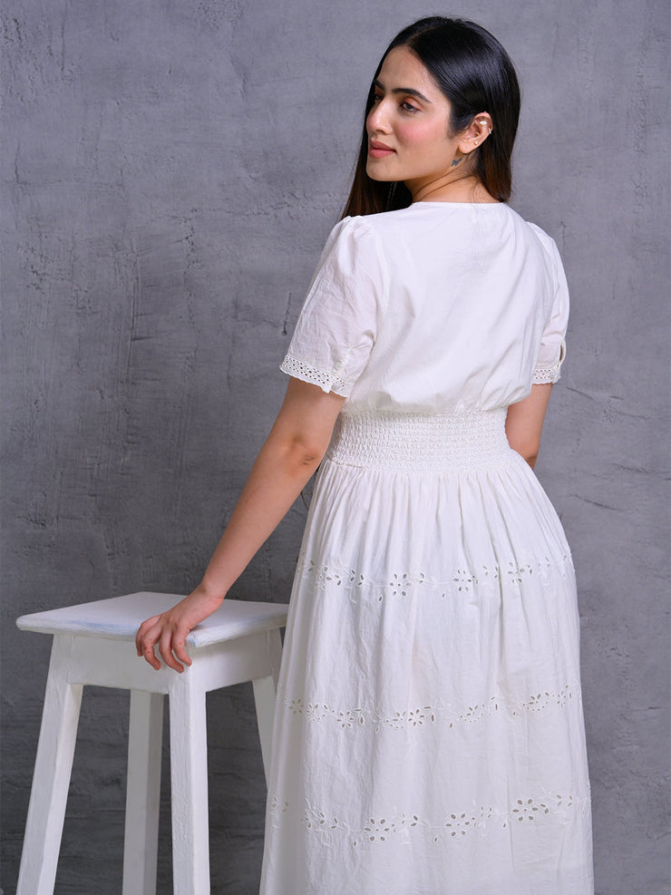 White Embroidered Cotton Maxi Dress