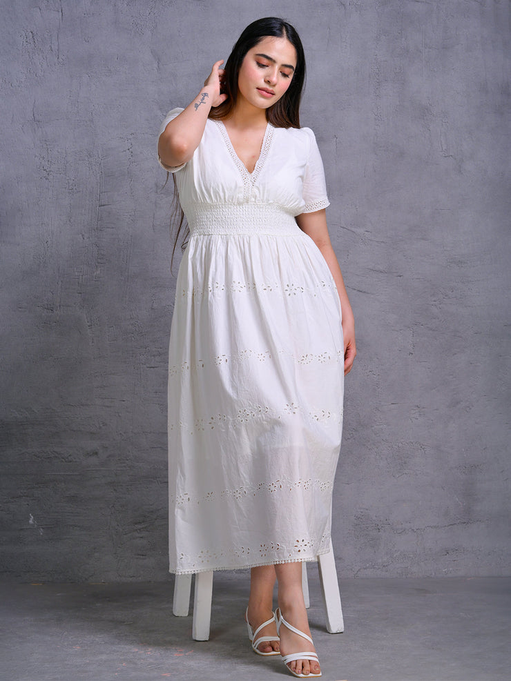 White Embroidered Cotton Maxi Dress