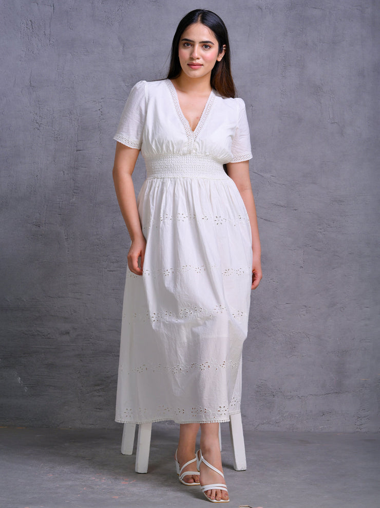 White Embroidered Cotton Maxi Dress