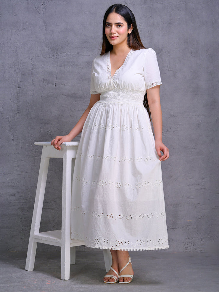 White Embroidered Cotton Maxi Dress