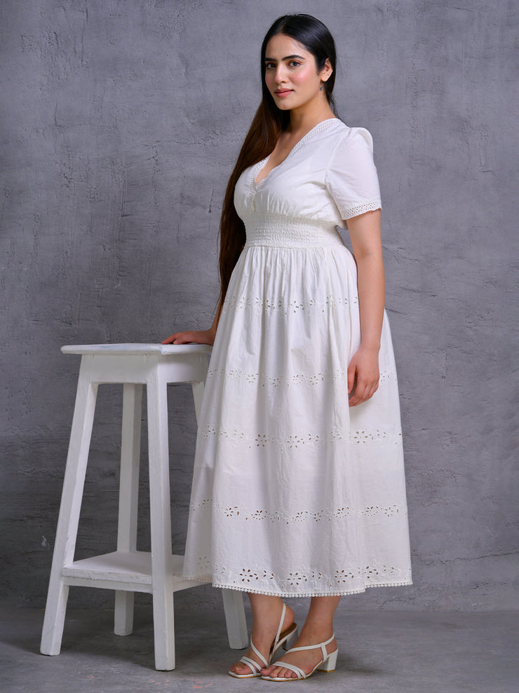 White Embroidered Cotton Maxi Dress