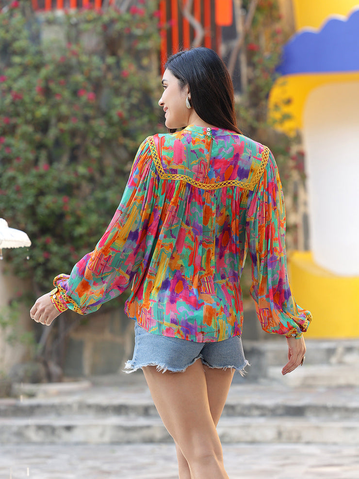 Multi Lace Insert Full Sleeve Top