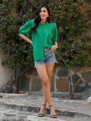 Green Embroidered Schiffli Top