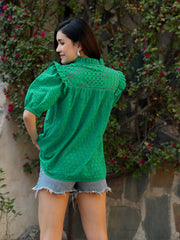 Green Embroidered Schiffli Top