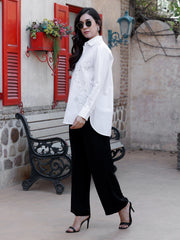 White Embroideried High Low Shirt