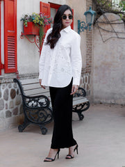 White Embroideried High Low Shirt
