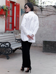White Embroideried High Low Shirt
