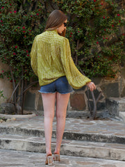 Green Tie Neck Long Sleeve Top