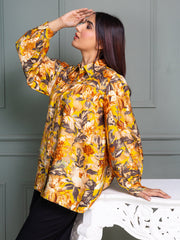 Shirt Collar Top with Full Sleeves and Bold Floral Print Pattern