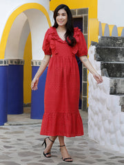 Red Embroidered Schiffli Dress