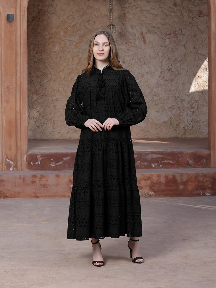 Black Tiered schiffli Dress